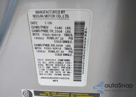 2006 Infiniti Fx35 z USA, uszkodzony, nr VIN JNRAS08U26X102535